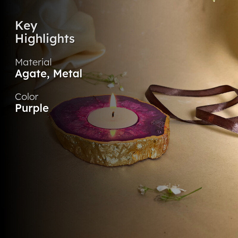 Niema Handcrafted Agate Tealight Candle Holder - Violet media 2