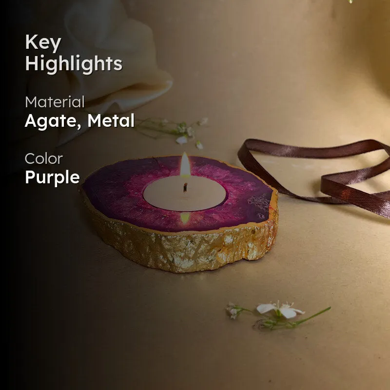 Niema Handcrafted Agate Tealight Candle Holder - Violet media 2