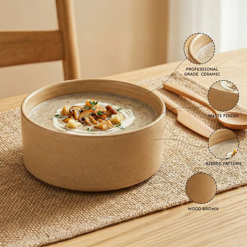 Whimsi Ceramic Soup Bowls (280 mL,Light Brown) - Set Of Two media 4