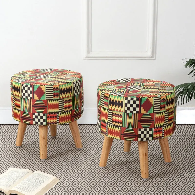 Colorway Kente Print Multicolor Engineered Wood Ottomans - Set Of Two media 1
