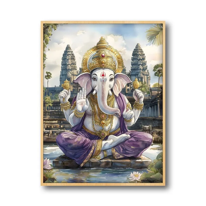 Divine Gajavaktra Spiritual Archival Paper Wall Painting - Natural Brown Frame media 5