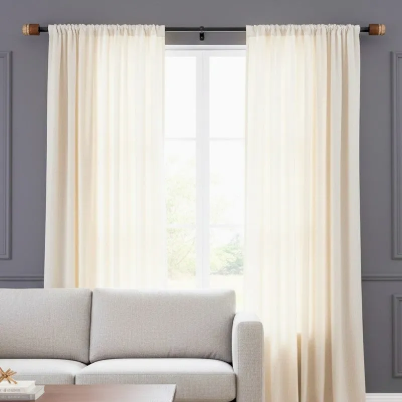 Woodgrain Extendable 1" Single Curtain Rods With Round Finial & Brackets media 4