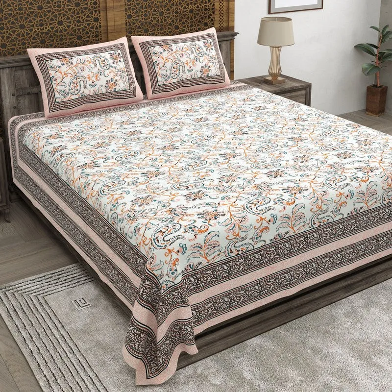 Desily Cotton Bedsheet (Brown,Pink) - 240 TC media 1