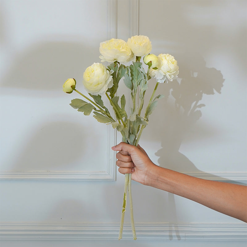 Faux White Peony Flower Stick (20 CM) - Set Of Two