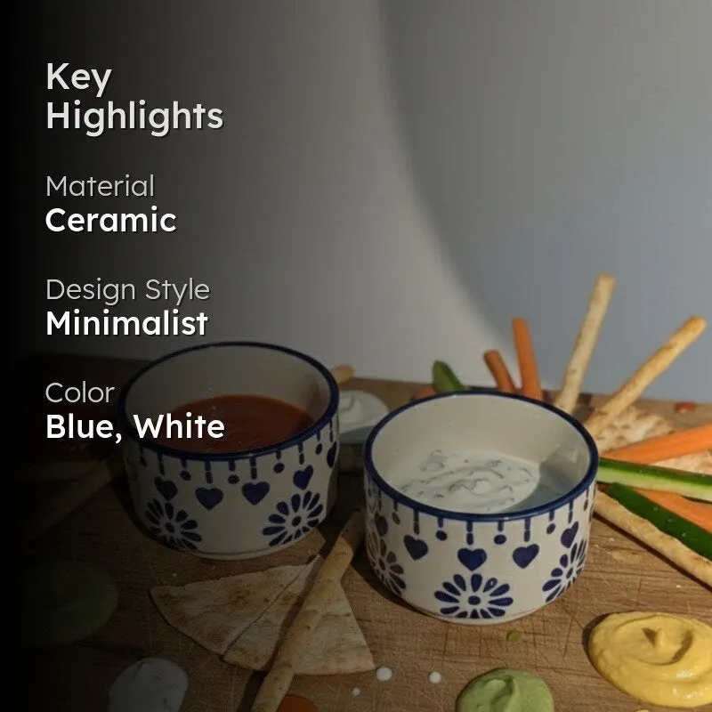 UrbanSip Ceramic Dip Bowls (Blue,White ,40 mL Each) - Set Of Two media 2