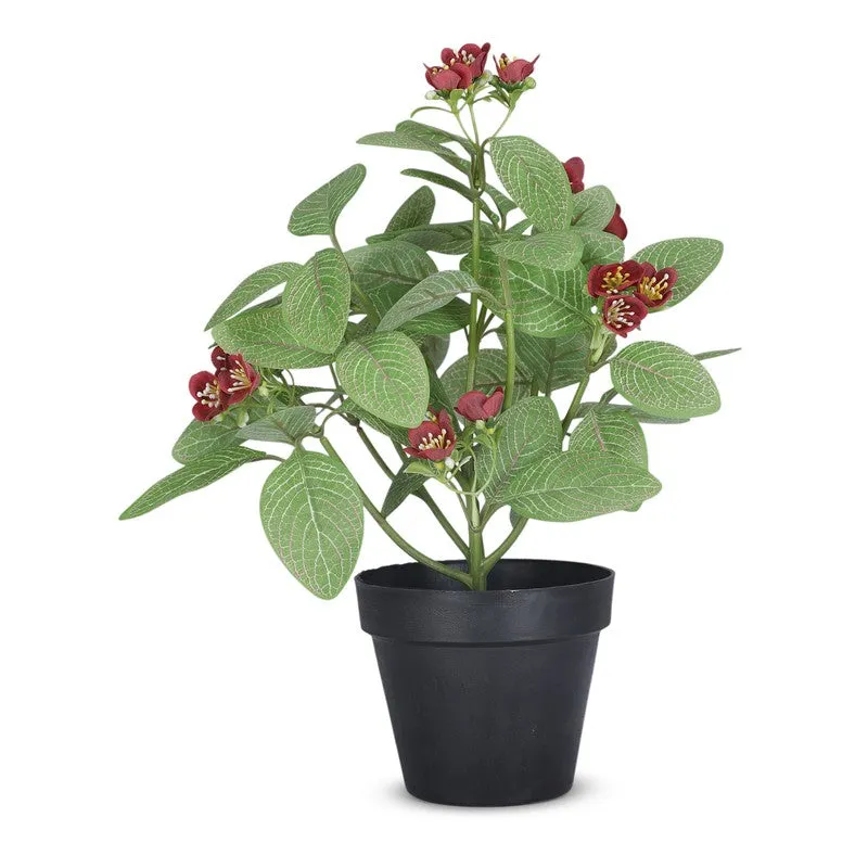 Artificial Red Blossom Plant With Black Plastic Pot media 4