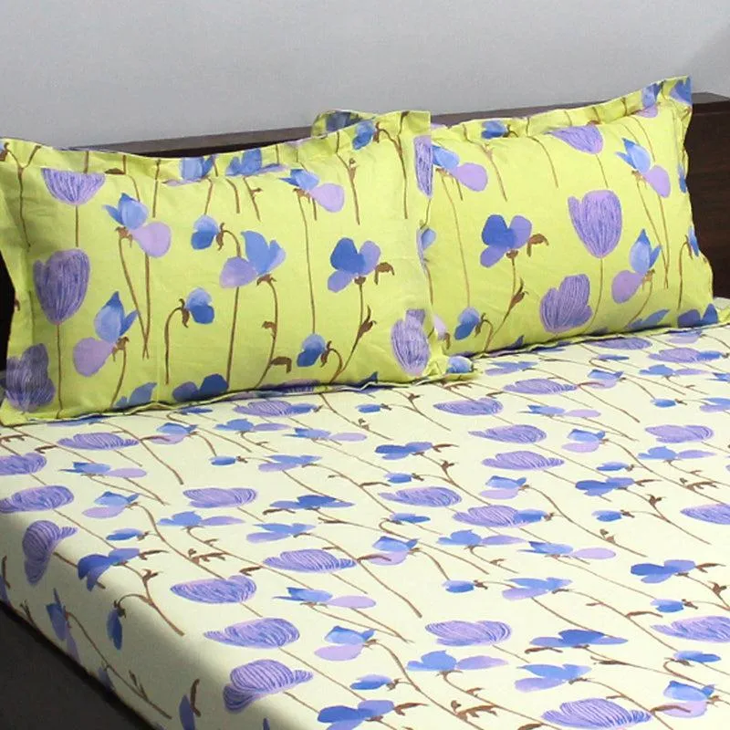 Prisha Floral Cotton Bedsheet (Yellow,Purple) - 110 TC media 4