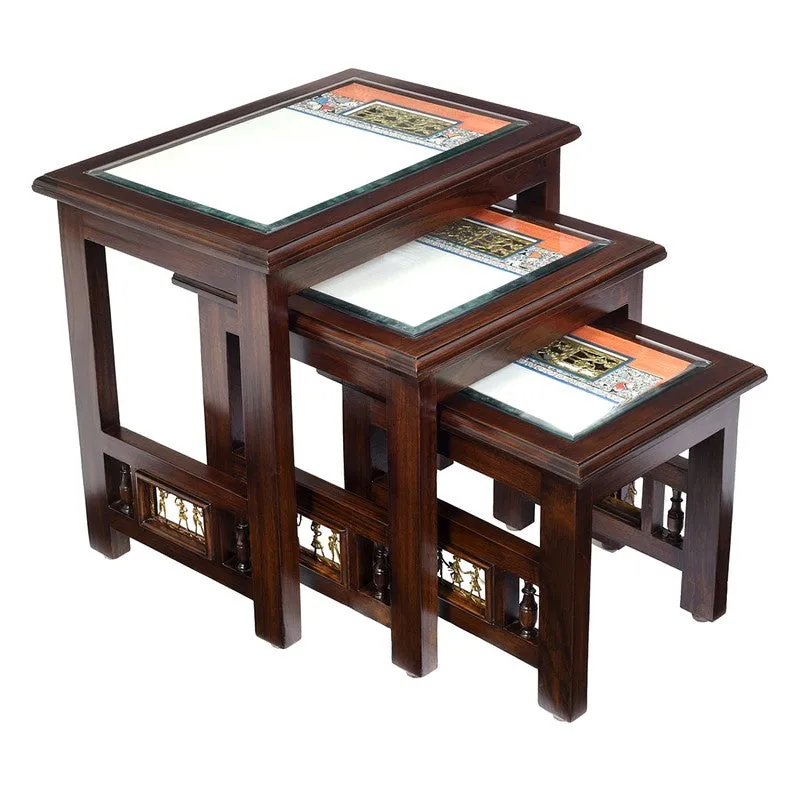 Monaco Teak Wood Nesting Stools - Set of Three media 4