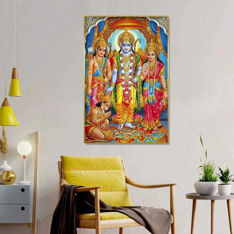 Hanuman's Devotion Spiritual Canvas Wall Painting With Frame media 1