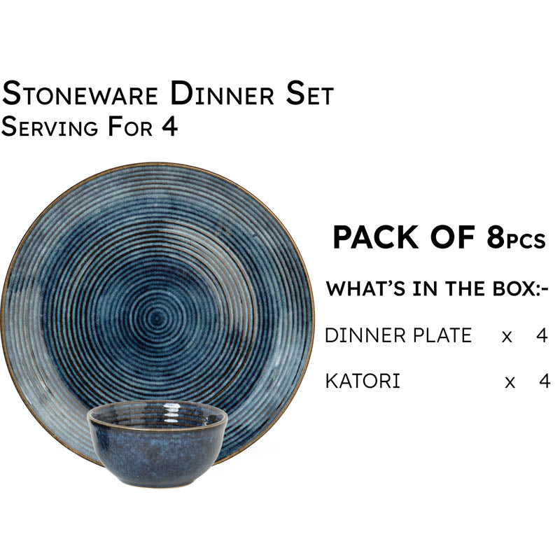 Meghneel Handmade Dinner Set (Blue) - 8 Piece Set media 3