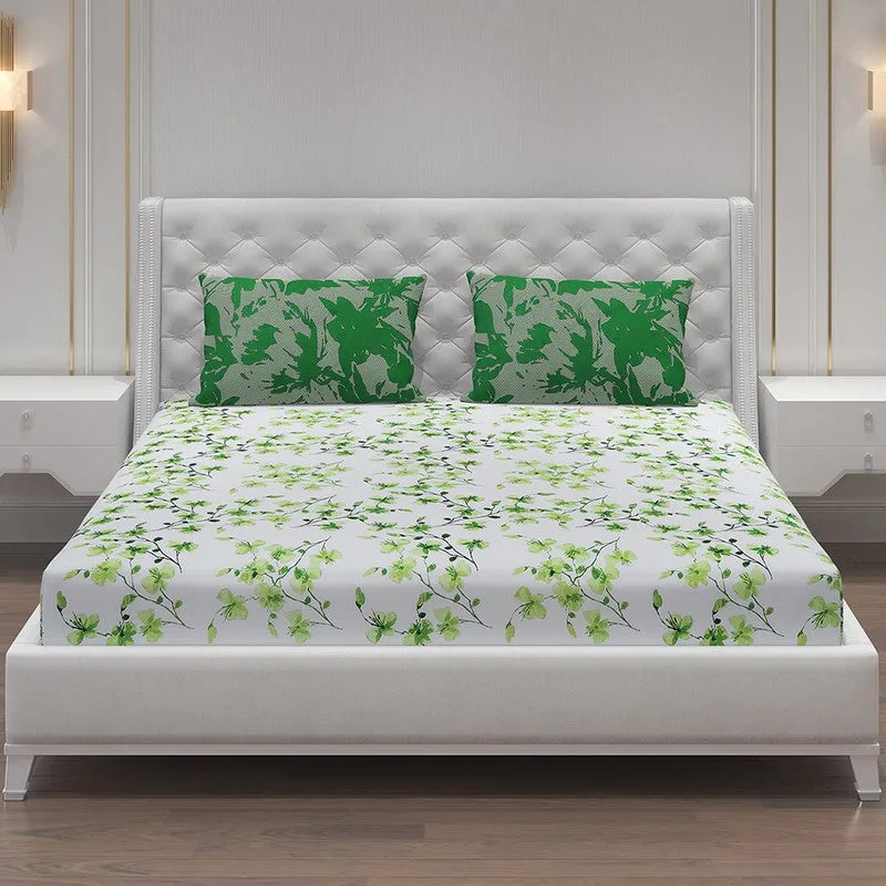 Monte Carlo Floraline Cotton Bedsheet (White,Green) - 104 TC media 3