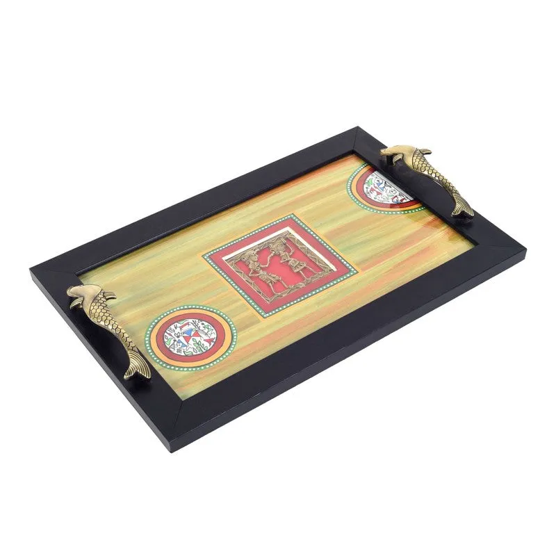 Hunter Green Dhokra Serving Tray media 3
