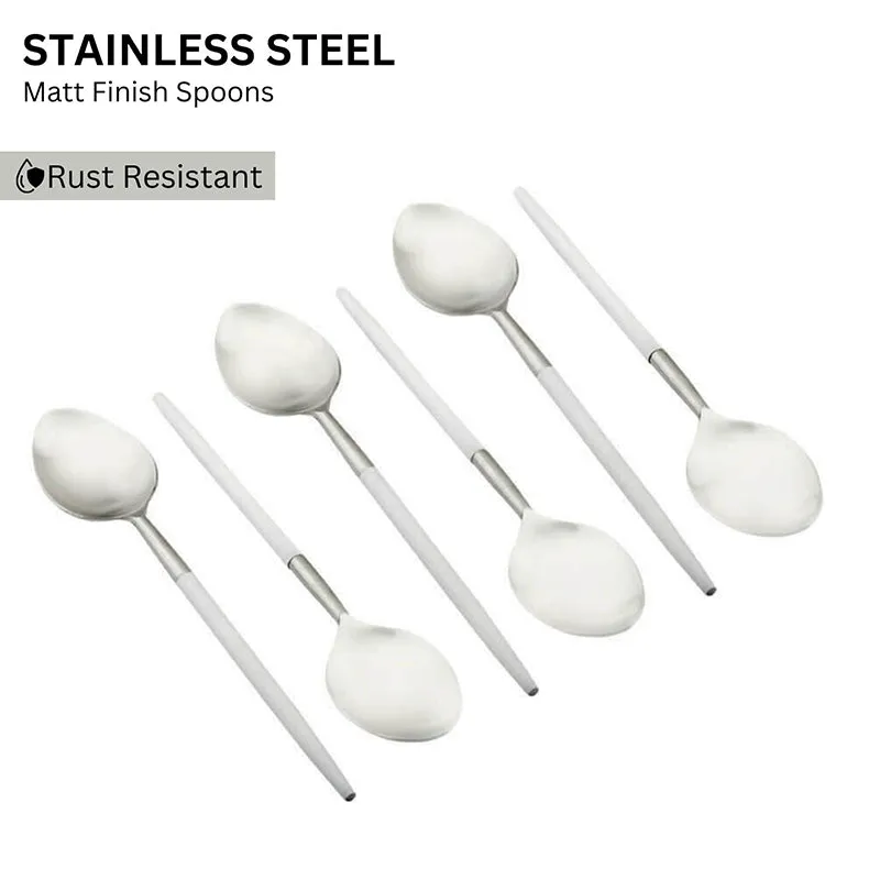 Stirling Stainless Steel Spoon Set (Silver & White) - Set Of Six media 5