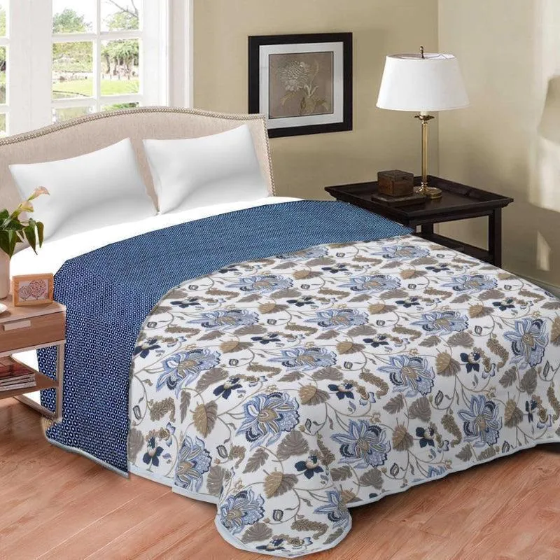 Prisha Floral Reversible Cotton Dohar (Blue) - 180 GSM media 1