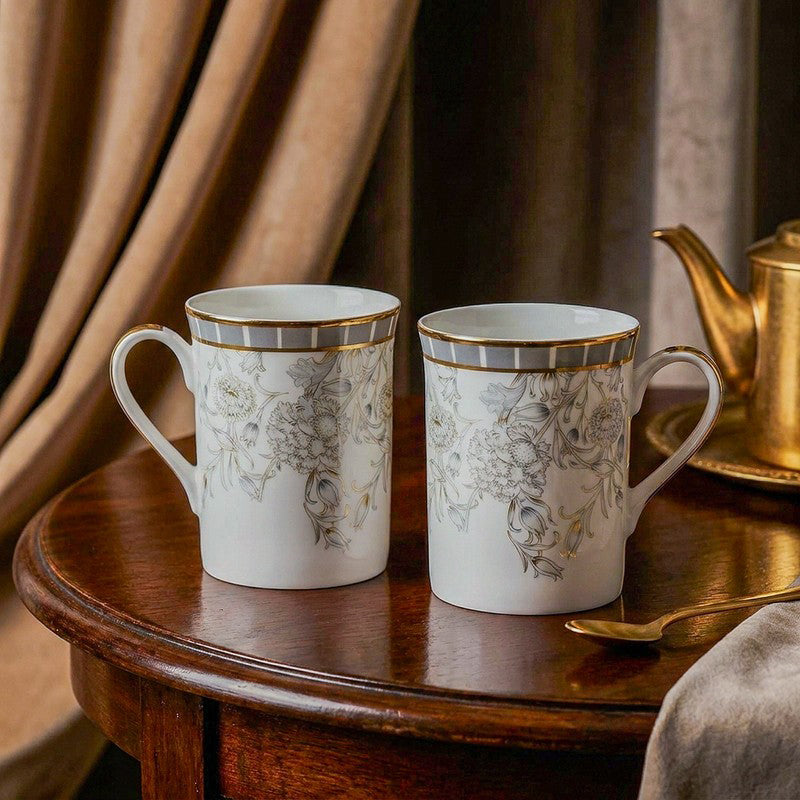 Gilded Iris 24k Gold Brushed Porcelain Coffee Mug (300 mL Each) - Set of Two media 3