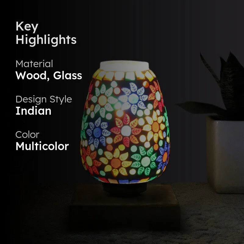Arvyn Glass Table Lamp With Wooden Base - Multicolor media 2