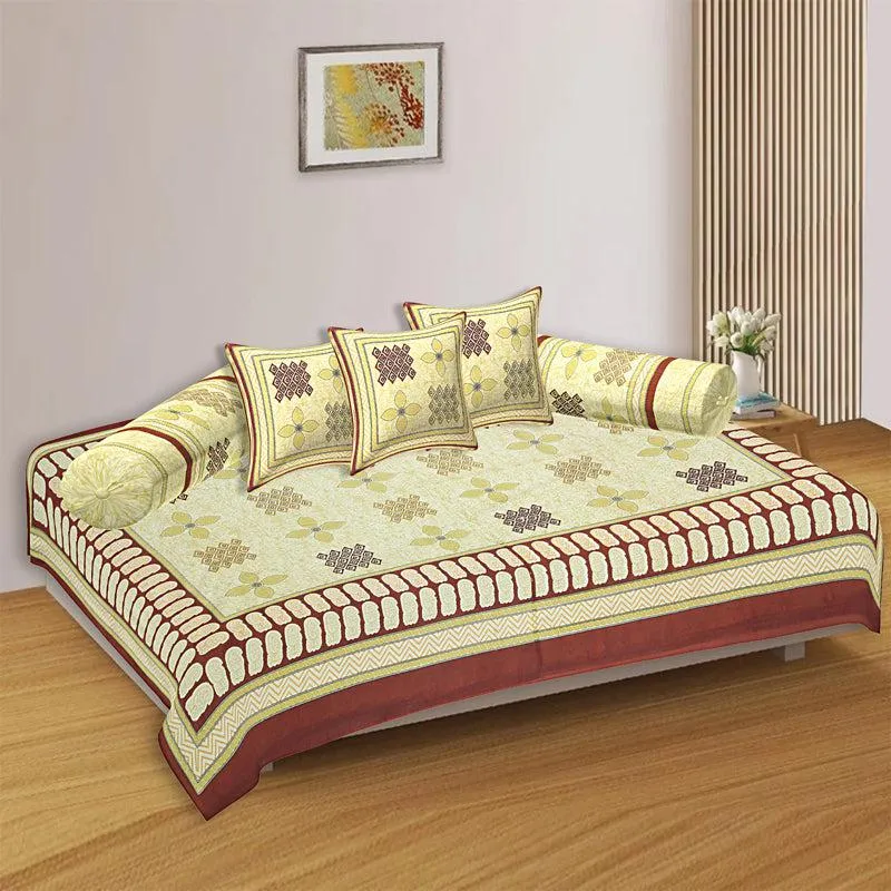 Jonaki Printed Diwan Set (Ivory) - Six Piece Set media 1