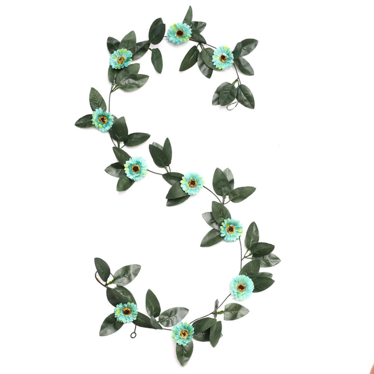Single blue and green artificial flower creeper arranged in a loose loop.