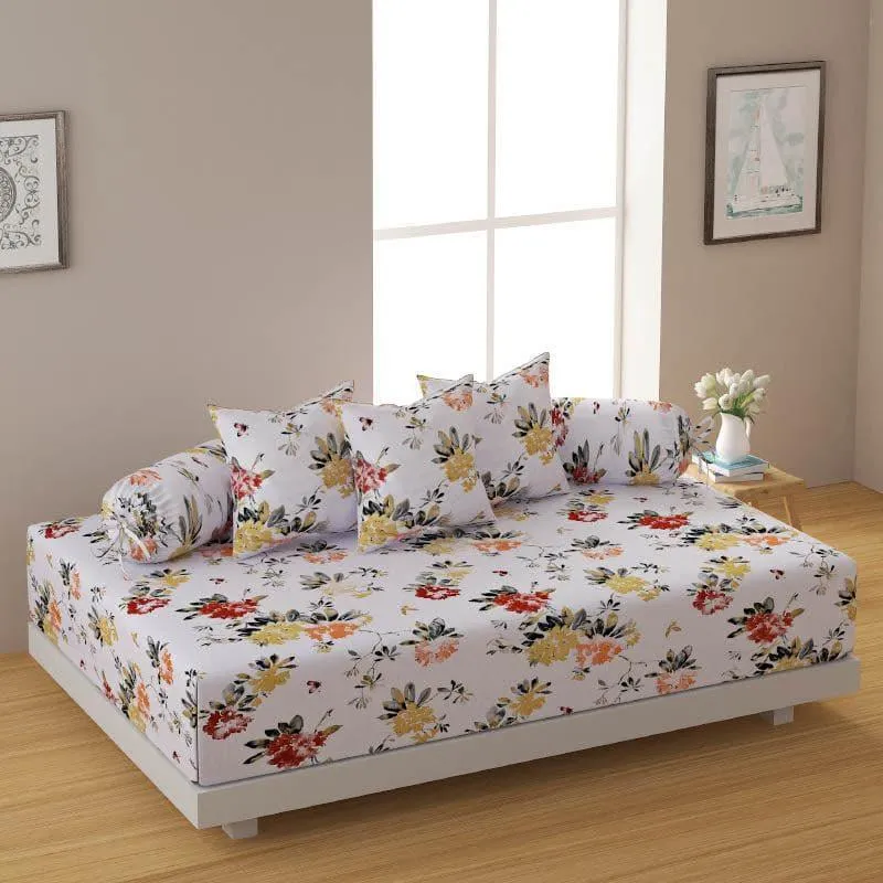 Swayam Nerine Floral Diwan Set - White media 1