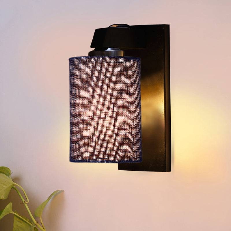 Eyrie Glow Jute & Wooden Wall Lamp - Blue