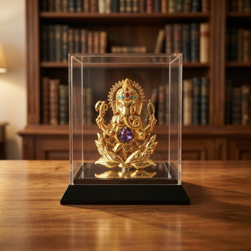 Golden Ganesha 24K Gold Plated Mild Steel Showpiece (Blue)