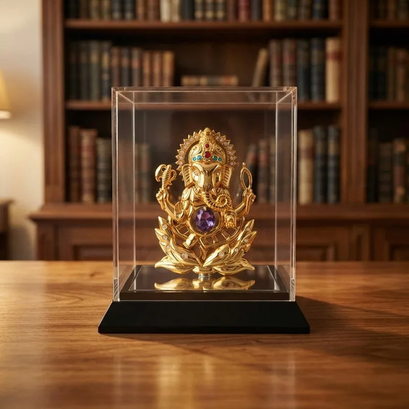 Golden Ganesha 24K Gold Plated Mild Steel Showpiece (Blue) media 1