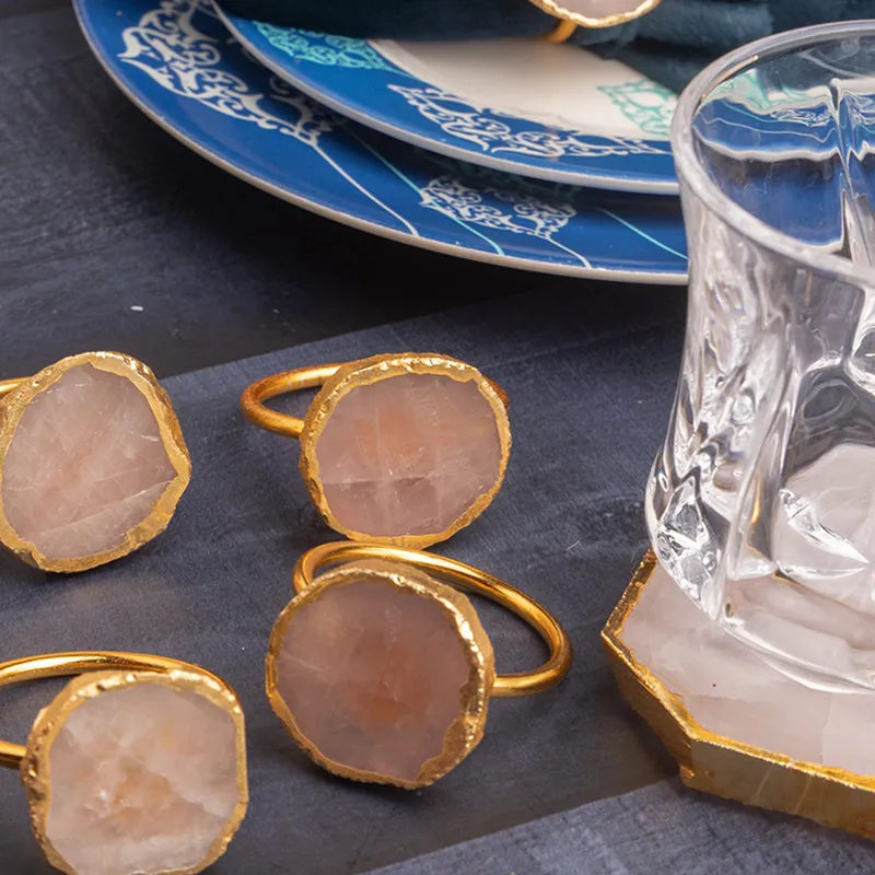 Vita Rosa Rose Quartz Coaster With Napkin Ring - Twelve Piece Set media 3