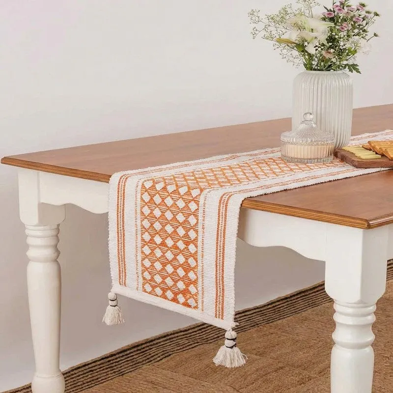 Diamond Tasseled Cotton Table Runner media 1