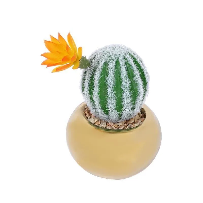 Faux Stripe Cacti In Round Ceramic Pot - 17 cms media 3