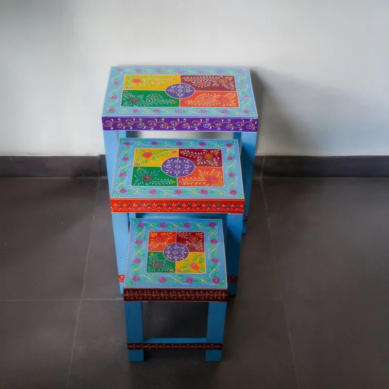 Eryx Folk Art Mango Wood Stool - Set Of Three media 5