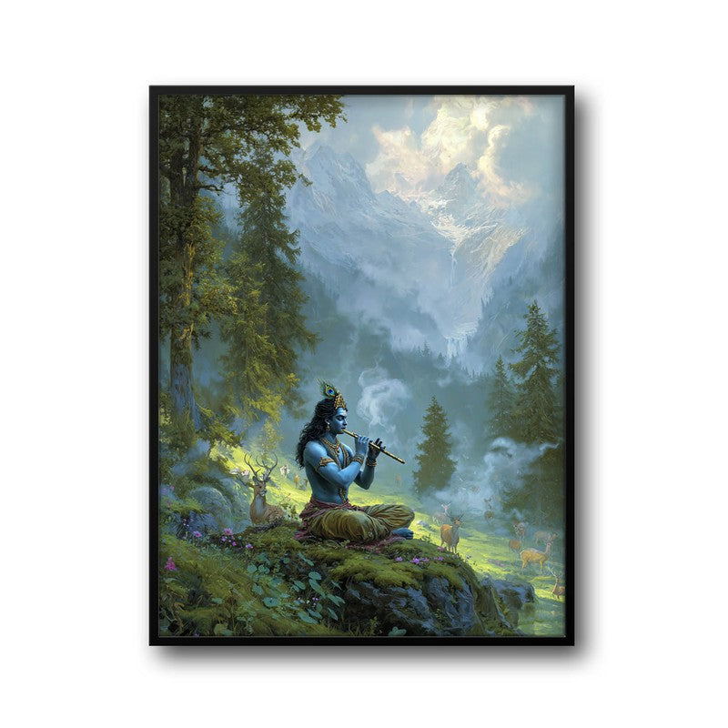 Vrindavan Bihari Lord Krishna Playing Fluit III Archival Paper Wall Art media 7