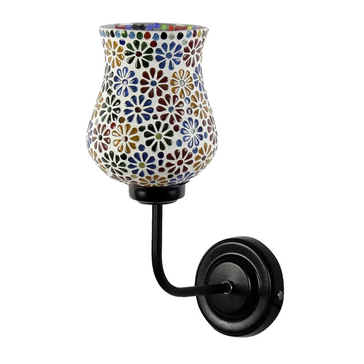Unlit white mosaic floral glass wall lamp on white background