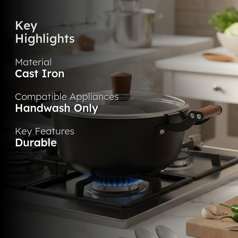 Bergner Ferrocasa Induction Safe Cast Iron Cooking Pot With Glass Lid - 3800 mL/24 cm media 2