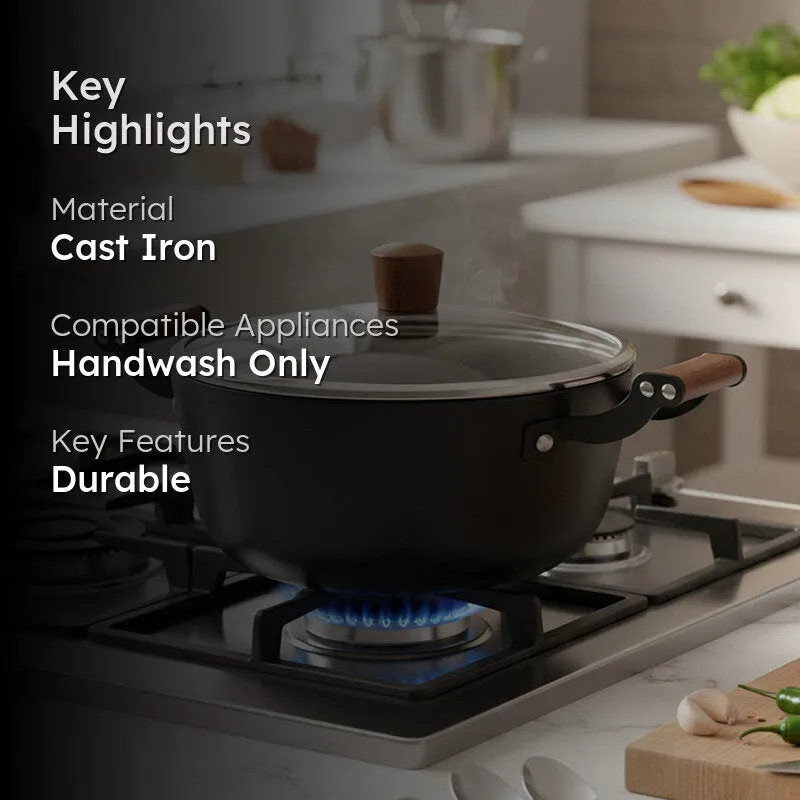 Bergner Ferrocasa Induction Safe Cast Iron Cooking Pot With Glass Lid - 3800 mL/24 cm media 2