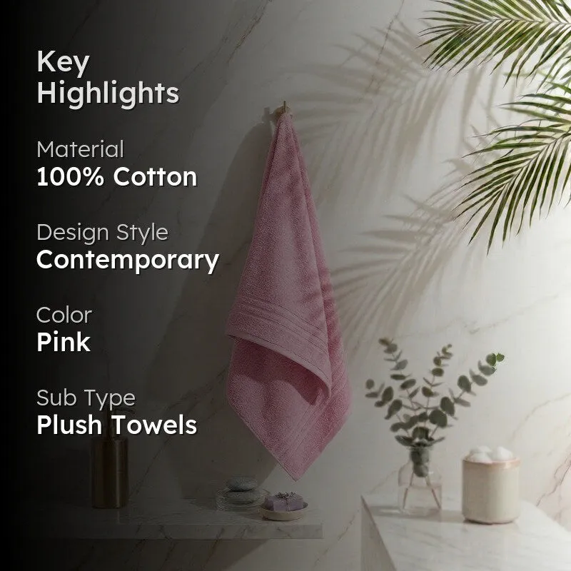 Light pink bath towel with key highlights graphic
