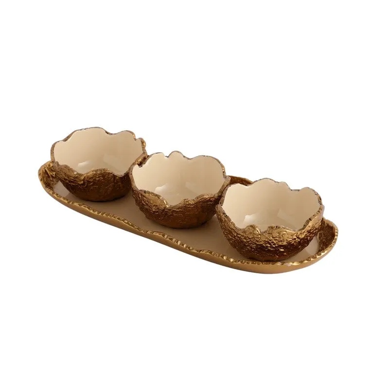 Elegant Trio (Gold) Snack Bowl with Tray - Four Piece Set media 7
