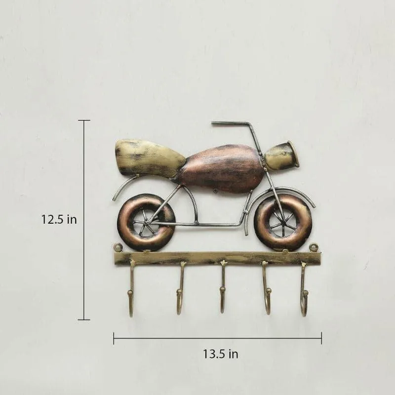 Motorcycle key holder shown with visible width and height measurements