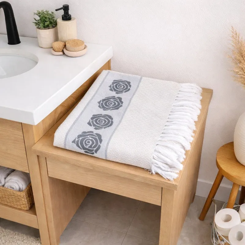 Rosette Cotton Hand & Bath Towel (Grey & White) - Set of Two media 5