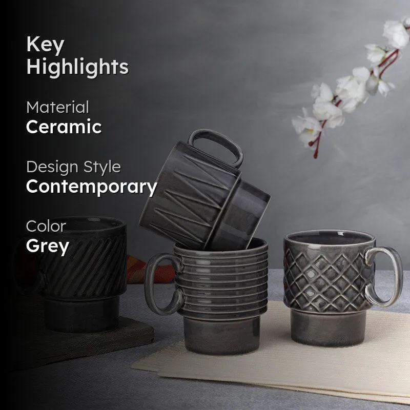 Monolith Ash Grey Ceramic Mug (250 mL Each) - Set Of Four media 2
