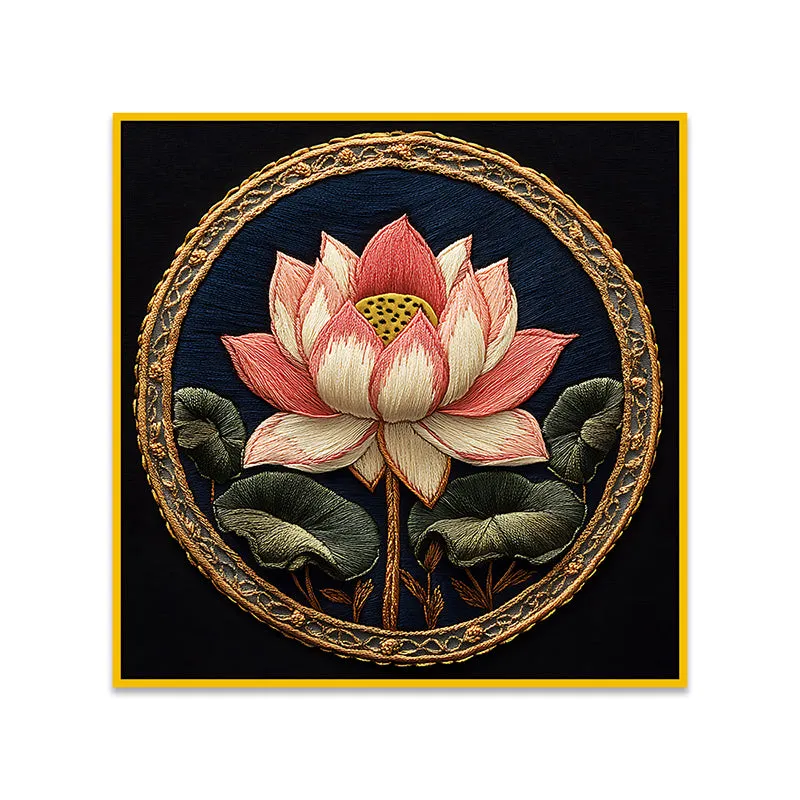 Mystic Lotus Canvas Wall Painting With Frame - Gold media 6