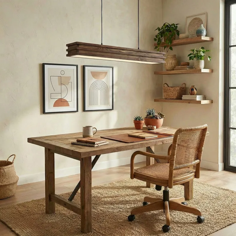 Fynn Linear LED Wooden Ceiling Lamp - Brown media 1