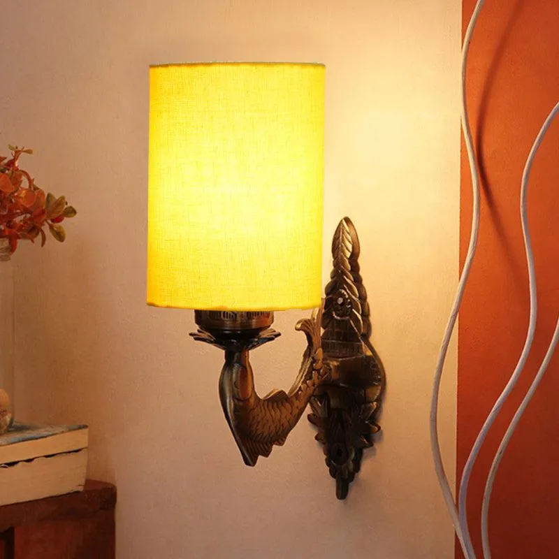 Ziada Stiva Cylindrical Fabric & Metal Wall Lamp - Yellow media 1