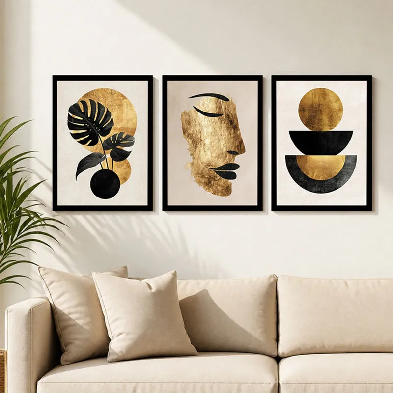 Aurevia Gold Abstract Wall Painting Set With Frame - Set Of Three media 2