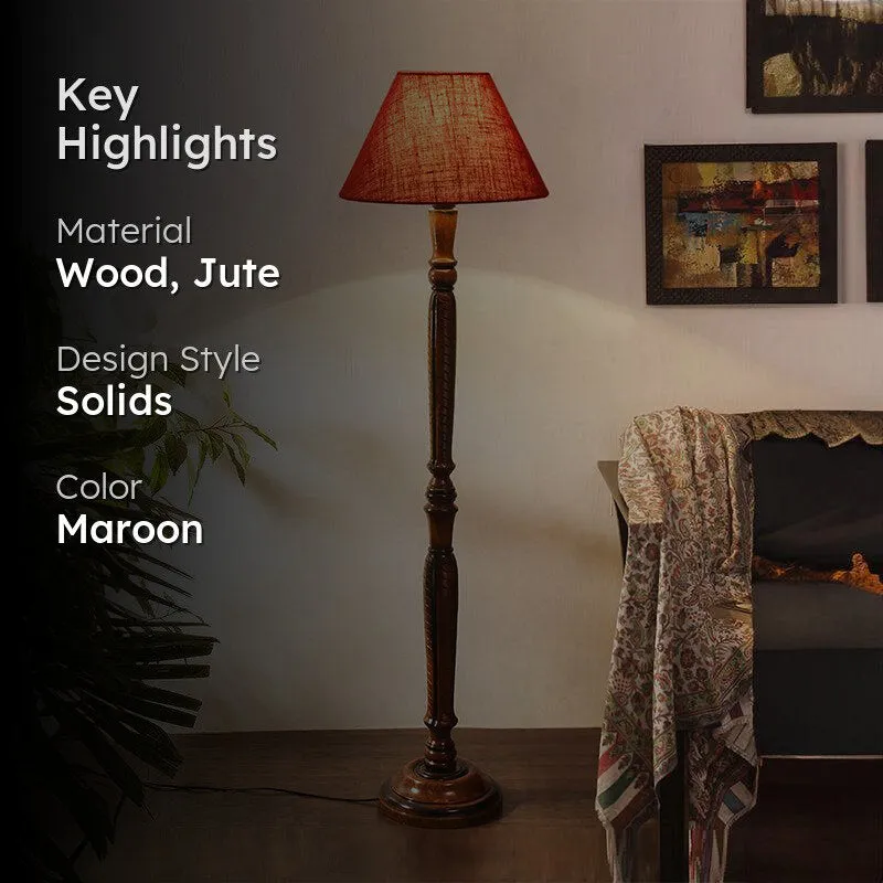 Hima Vintage Wooden Floor Lamp With Jute Shade - Maroon media 2
