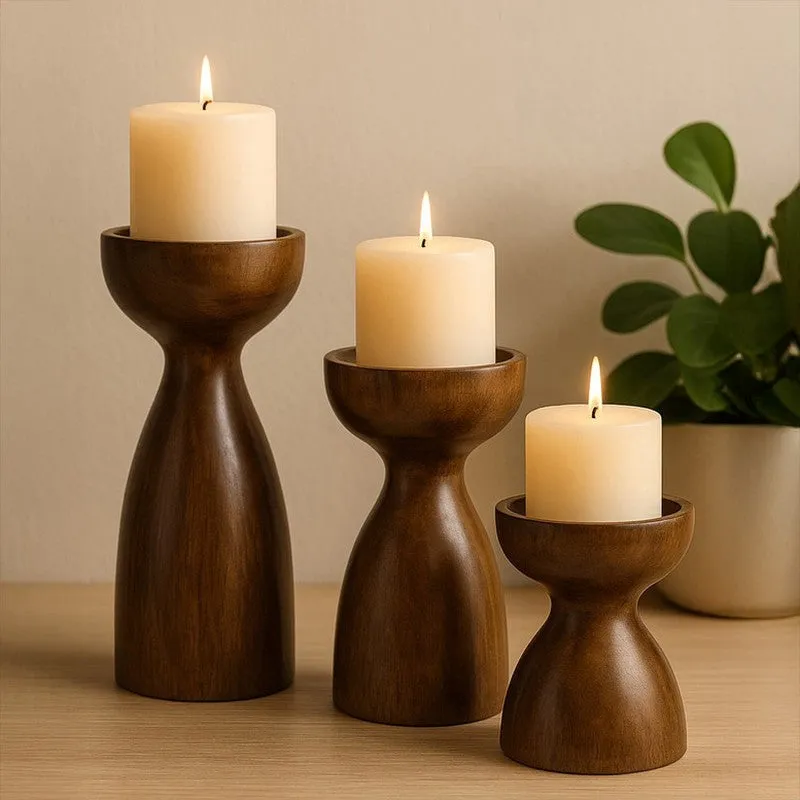 Aria Wooden Candle Stand - Set Of Three media 1