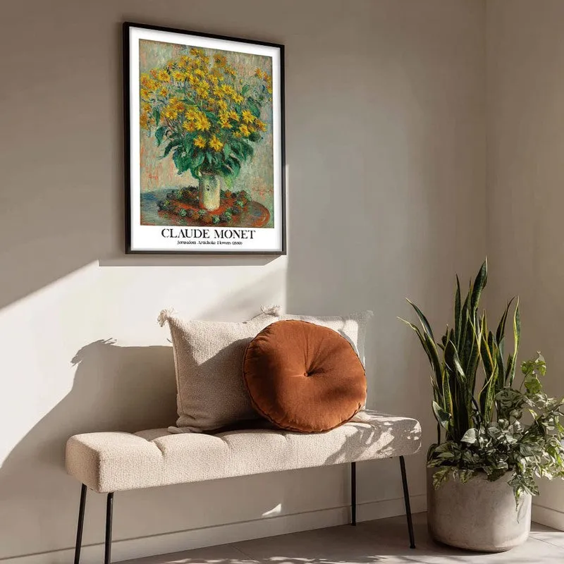 Jerusalem Artichoke Flowers Archival Canvas Wall Painting - Black Frame media 4