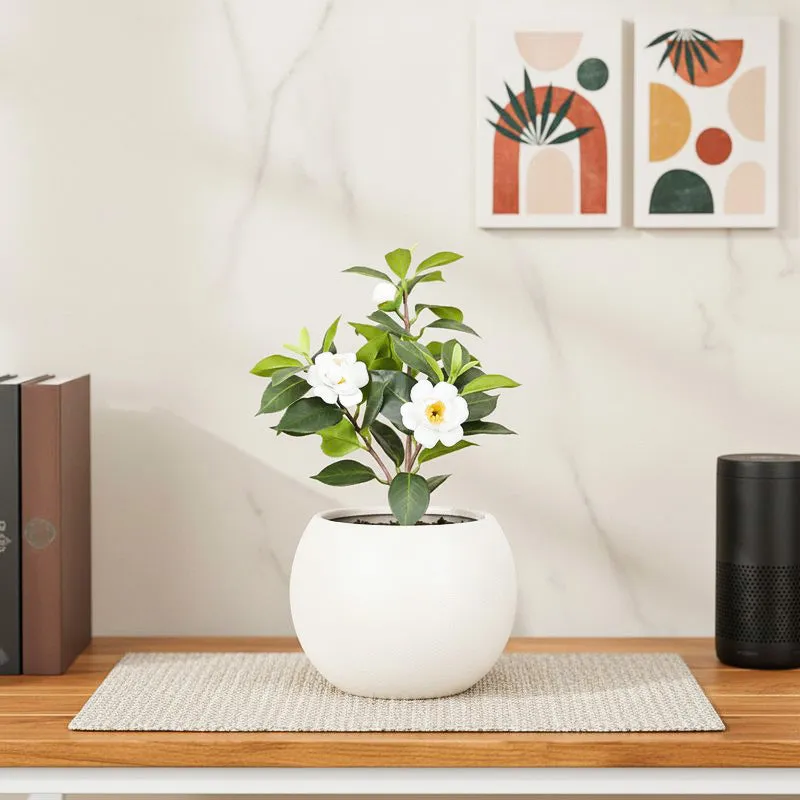 Artificial White Rose Flower Plant With Black Fiber Pot - 1.2 Feet media 1