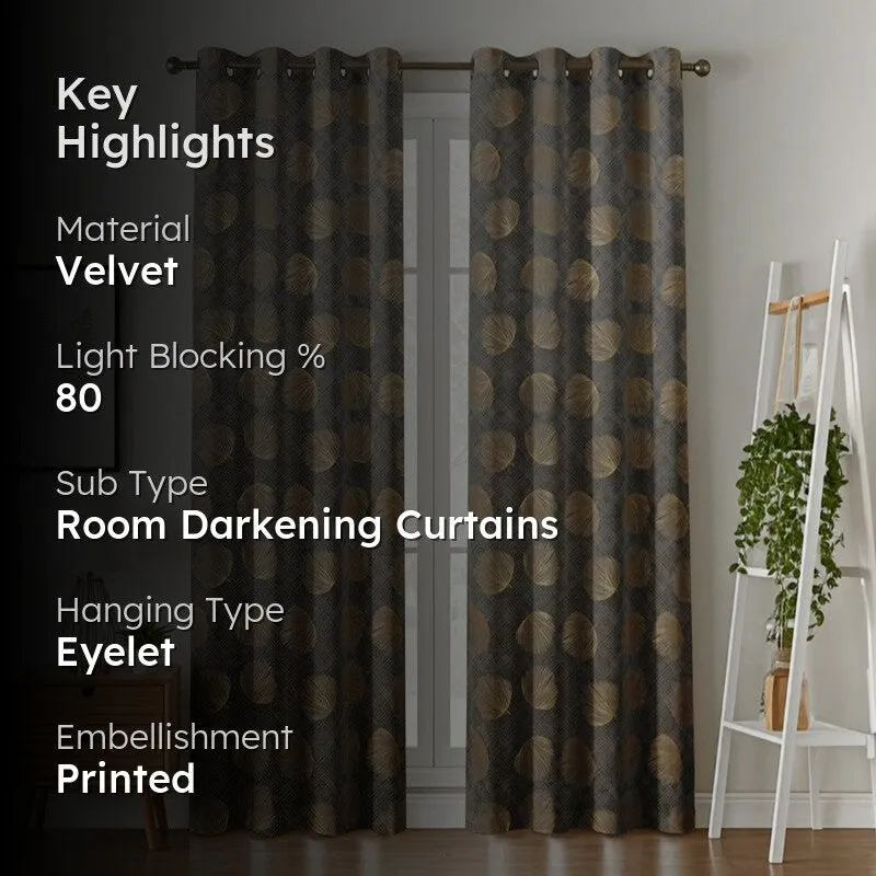 Glow Line Printed Velvet Curtains (Grey,Gold) - Set Of Two media 2