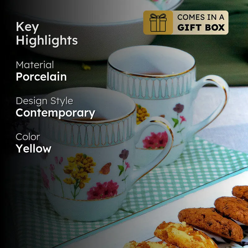 Basant Coupe 24k Gold Brushed Porcelain Coffee Mug (280 mL Each) - Set of Six media 2