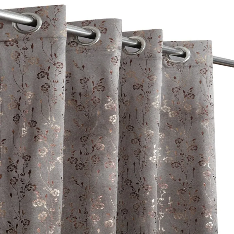 Glow Touch Printed Velvet Curtains (Grey,Gold) - Set Of Two media 3